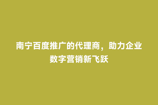 南宁百度推广的代理商，助力企业数字营销新飞跃