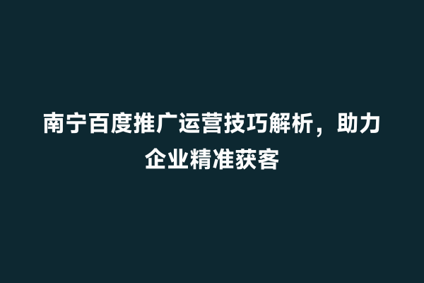 南宁百度推广运营技巧解析，助力企业精准获客