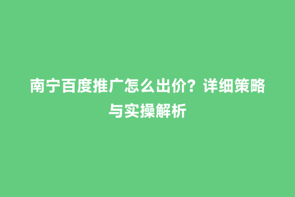南宁百度推广怎么出价？详细策略与实操解析