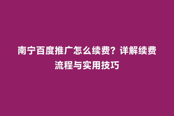南宁百度推广怎么续费？详解续费流程与实用技巧
