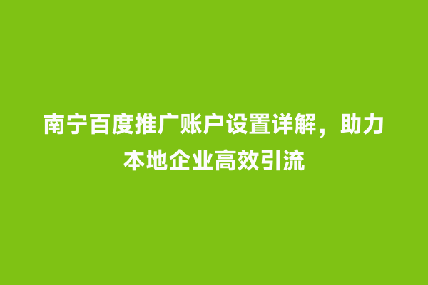 南宁百度推广账户设置详解，助力本地企业高效引流