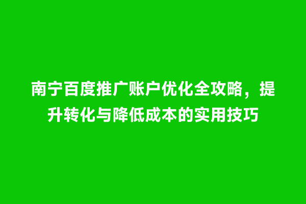 南宁百度推广账户优化全攻略，提升转化与降低成本的实用技巧