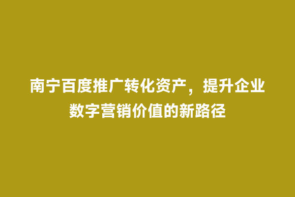 南宁百度推广转化资产，提升企业数字营销价值的新路径