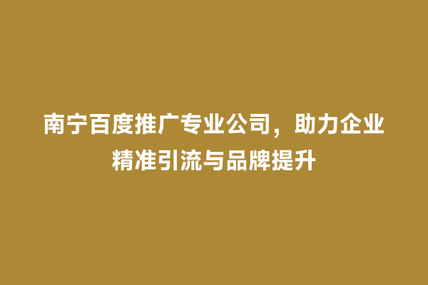 南宁百度推广专业公司，助力企业精准引流与品牌提升