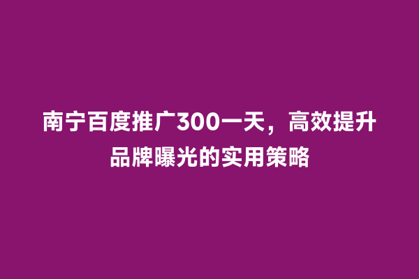南宁百度推广300一天，高效提升品牌曝光的实用策略