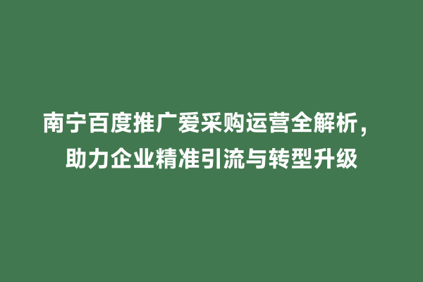 南宁百度推广爱采购运营全解析，助力企业精准引流与转型升级