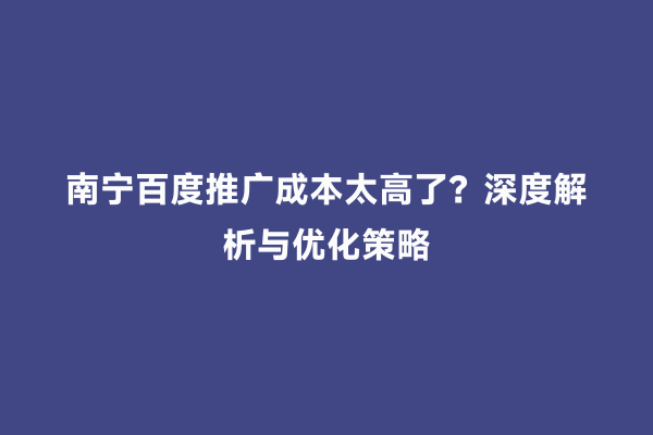 南宁百度推广成本太高了？深度解析与优化策略