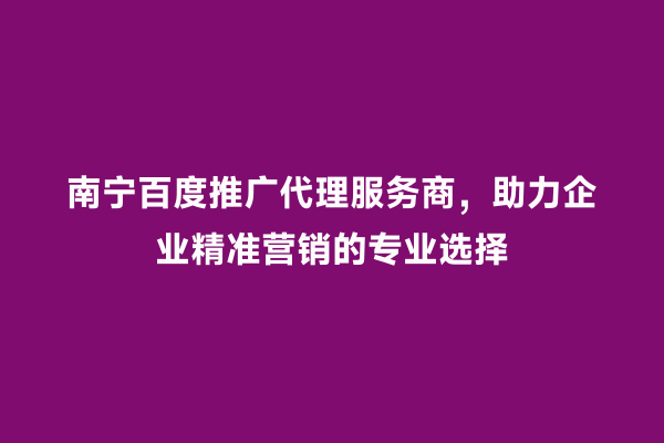南宁百度推广代理服务商，助力企业精准营销的专业选择