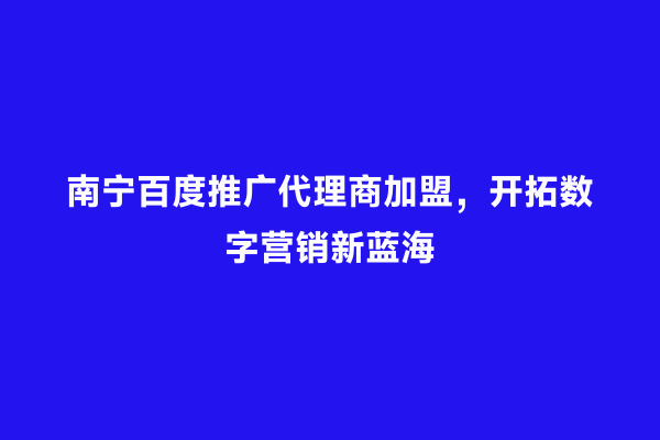 南宁百度推广代理商加盟，开拓数字营销新蓝海