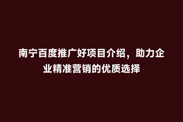 南宁百度推广好项目介绍，助力企业精准营销的优质选择