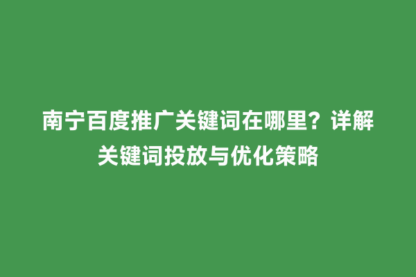 南宁百度推广关键词在哪里？详解关键词投放与优化策略
